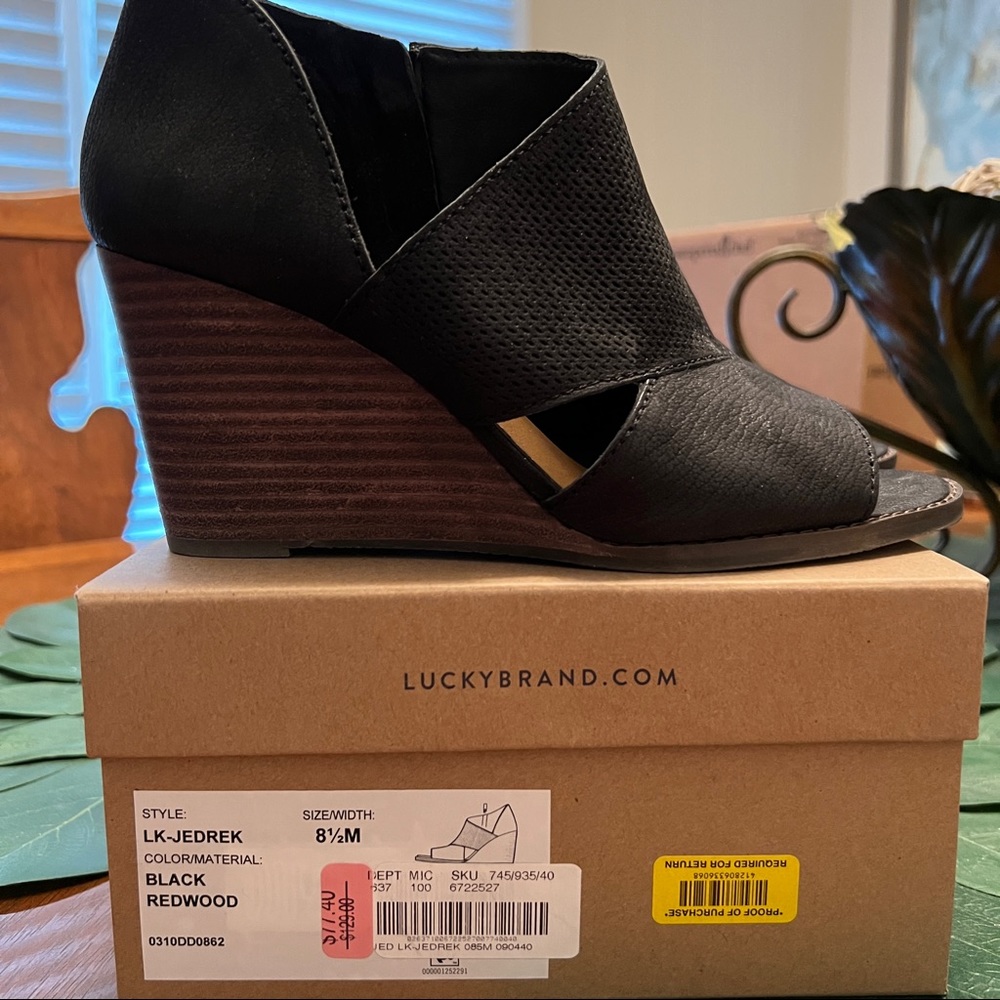 🎉LOWER PRICE & LIKE NEW! Lucky Brand  “Jedrek” Open Toe Wedge Bootie, sz 8.5
